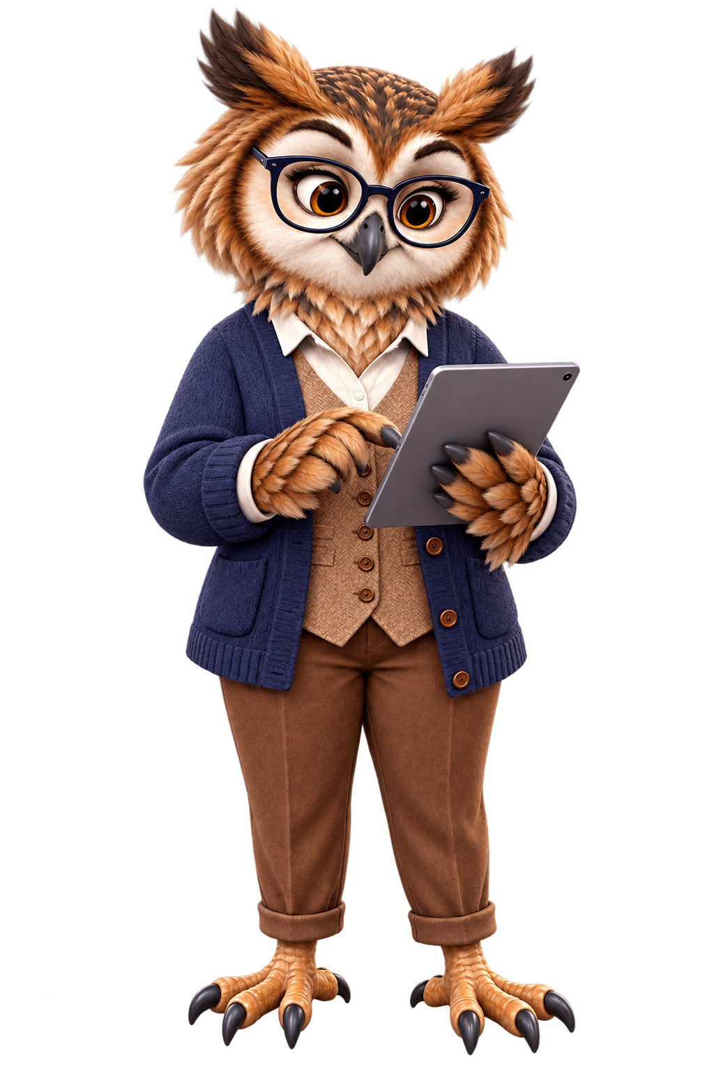 Eule Eddi mit Tablet